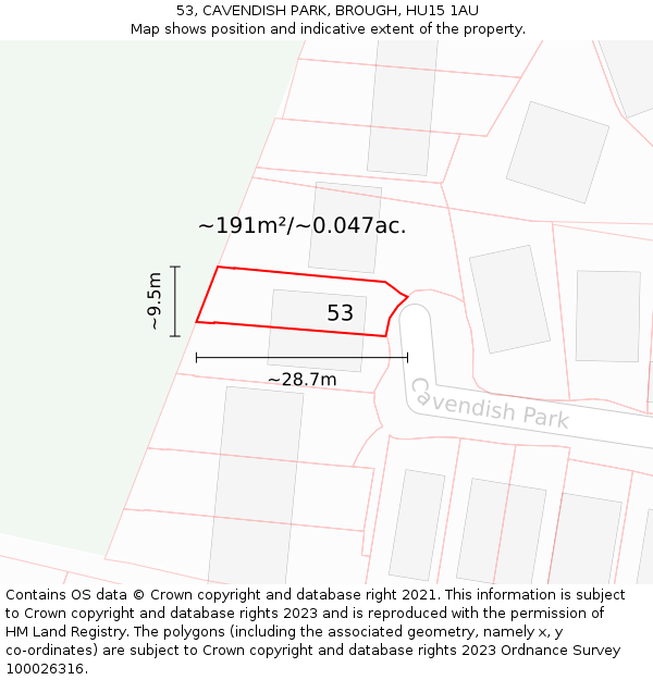 53, CAVENDISH PARK, BROUGH, HU15 1AU: Plot and title map