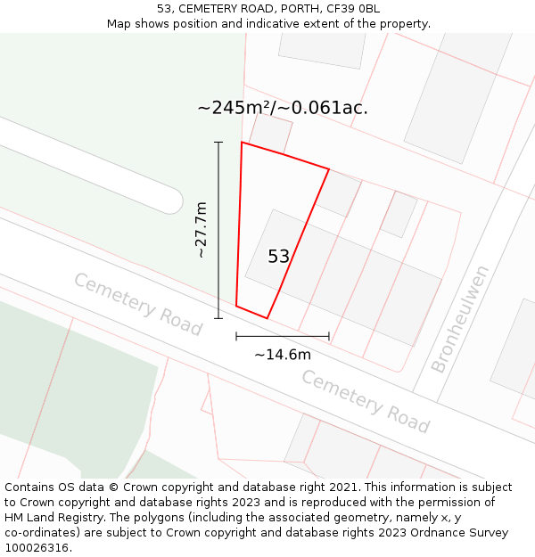 53, CEMETERY ROAD, PORTH, CF39 0BL: Plot and title map