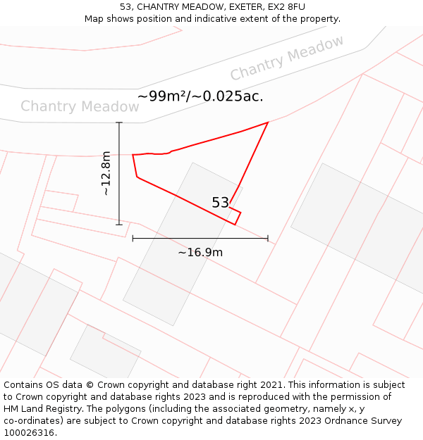 53, CHANTRY MEADOW, EXETER, EX2 8FU: Plot and title map