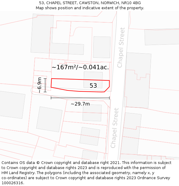 53, CHAPEL STREET, CAWSTON, NORWICH, NR10 4BG: Plot and title map