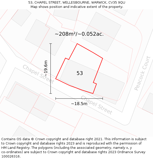 53, CHAPEL STREET, WELLESBOURNE, WARWICK, CV35 9QU: Plot and title map