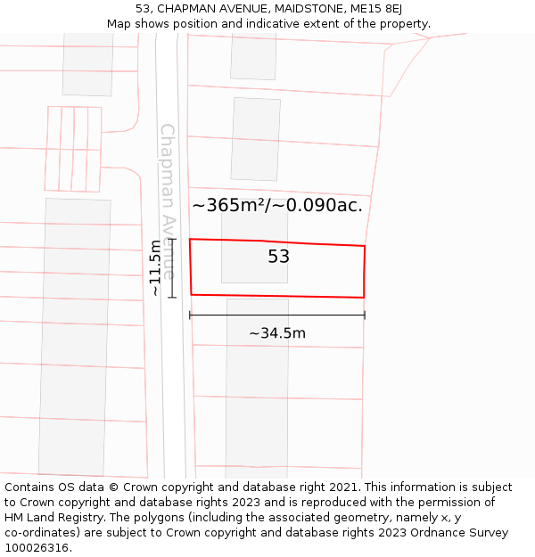 53, CHAPMAN AVENUE, MAIDSTONE, ME15 8EJ: Plot and title map