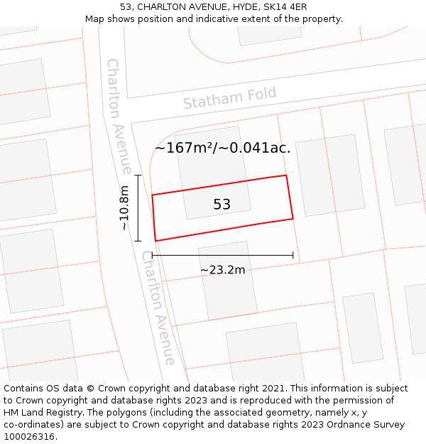 53, CHARLTON AVENUE, HYDE, SK14 4ER: Plot and title map