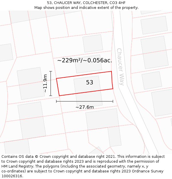 53, CHAUCER WAY, COLCHESTER, CO3 4HF: Plot and title map