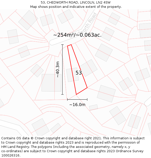 53, CHEDWORTH ROAD, LINCOLN, LN2 4SW: Plot and title map