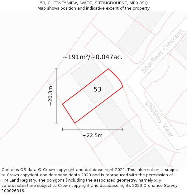 53, CHETNEY VIEW, IWADE, SITTINGBOURNE, ME9 8SQ: Plot and title map