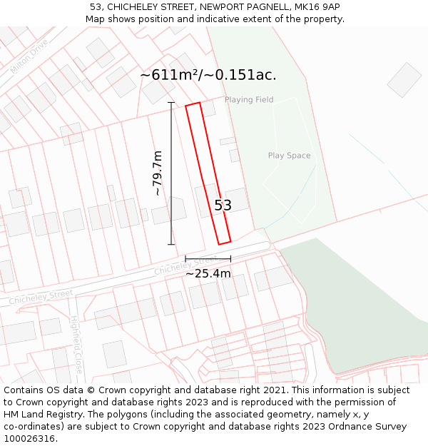 53, CHICHELEY STREET, NEWPORT PAGNELL, MK16 9AP: Plot and title map