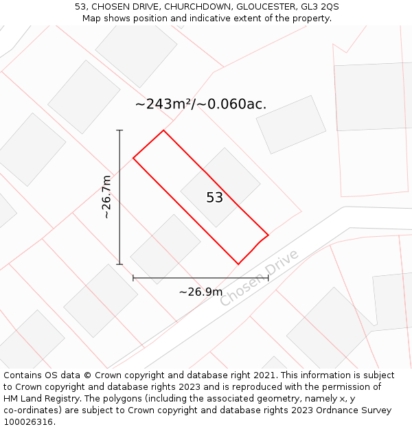 53, CHOSEN DRIVE, CHURCHDOWN, GLOUCESTER, GL3 2QS: Plot and title map