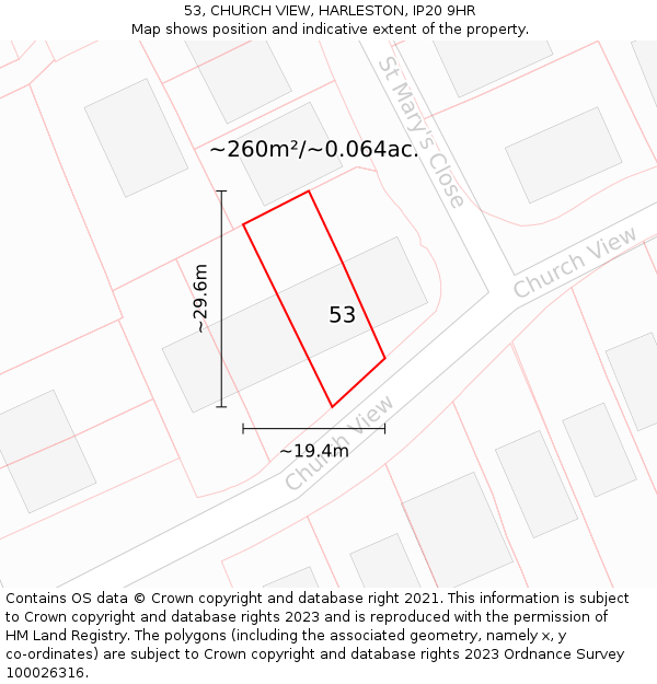 53, CHURCH VIEW, HARLESTON, IP20 9HR: Plot and title map