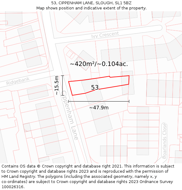 53, CIPPENHAM LANE, SLOUGH, SL1 5BZ: Plot and title map