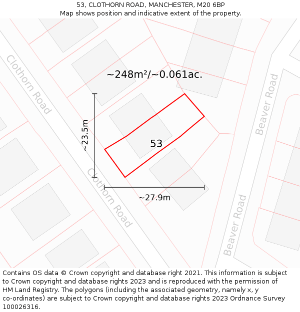 53, CLOTHORN ROAD, MANCHESTER, M20 6BP: Plot and title map