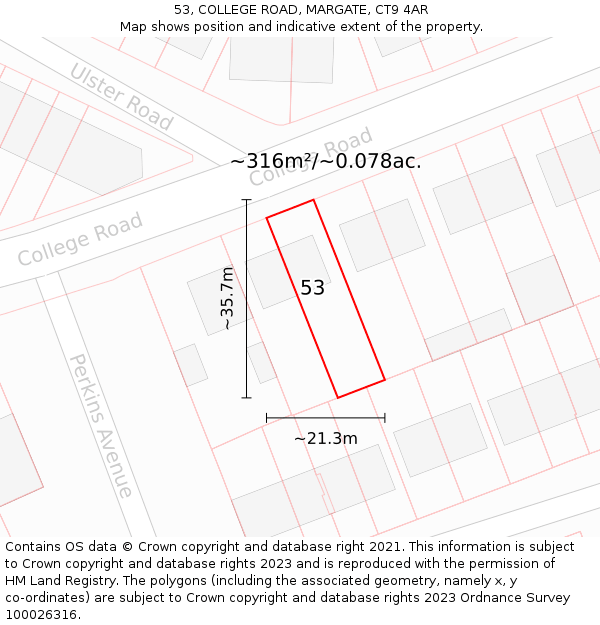 53, COLLEGE ROAD, MARGATE, CT9 4AR: Plot and title map