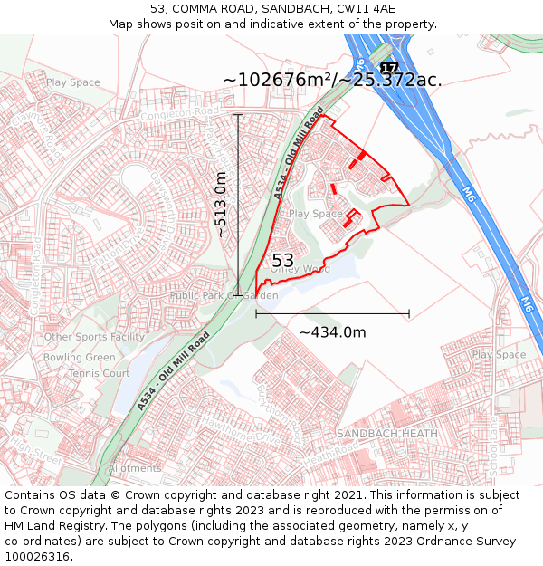 53, COMMA ROAD, SANDBACH, CW11 4AE: Plot and title map