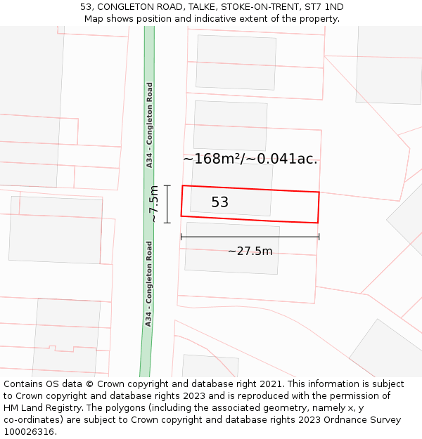 53, CONGLETON ROAD, TALKE, STOKE-ON-TRENT, ST7 1ND: Plot and title map