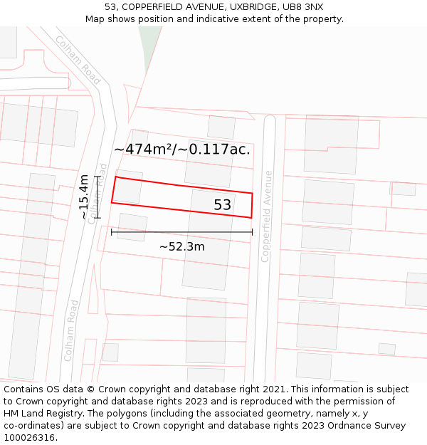 53, COPPERFIELD AVENUE, UXBRIDGE, UB8 3NX: Plot and title map