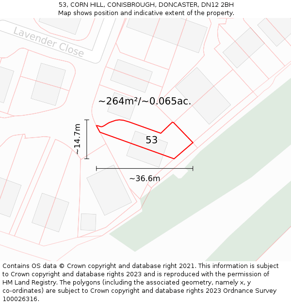 53, CORN HILL, CONISBROUGH, DONCASTER, DN12 2BH: Plot and title map