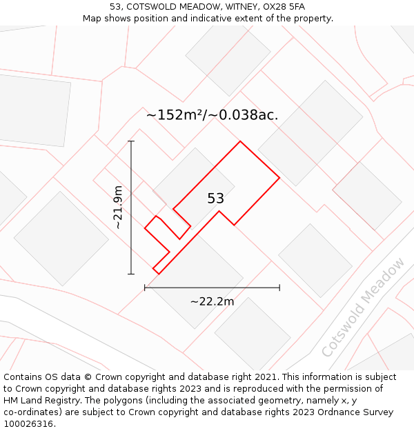 53, COTSWOLD MEADOW, WITNEY, OX28 5FA: Plot and title map