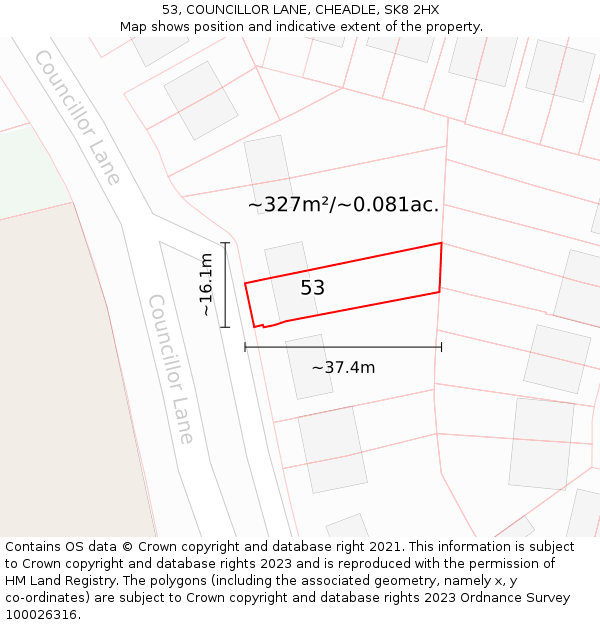 53, COUNCILLOR LANE, CHEADLE, SK8 2HX: Plot and title map