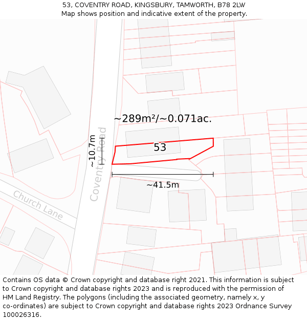 53, COVENTRY ROAD, KINGSBURY, TAMWORTH, B78 2LW: Plot and title map