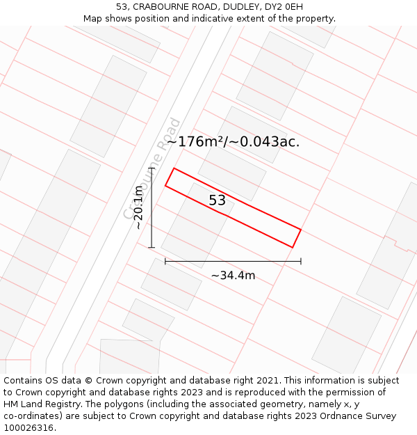 53, CRABOURNE ROAD, DUDLEY, DY2 0EH: Plot and title map