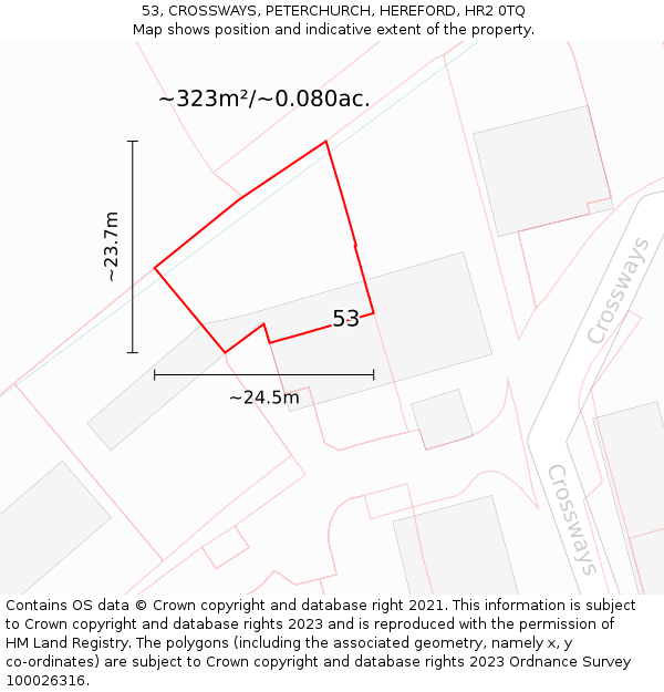 53, CROSSWAYS, PETERCHURCH, HEREFORD, HR2 0TQ: Plot and title map