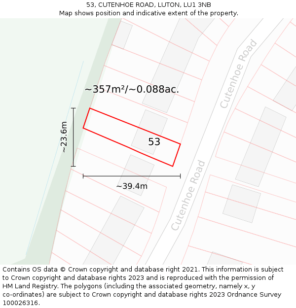 53, CUTENHOE ROAD, LUTON, LU1 3NB: Plot and title map