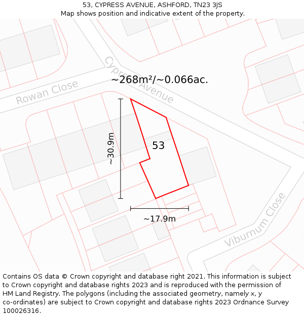 53, CYPRESS AVENUE, ASHFORD, TN23 3JS: Plot and title map