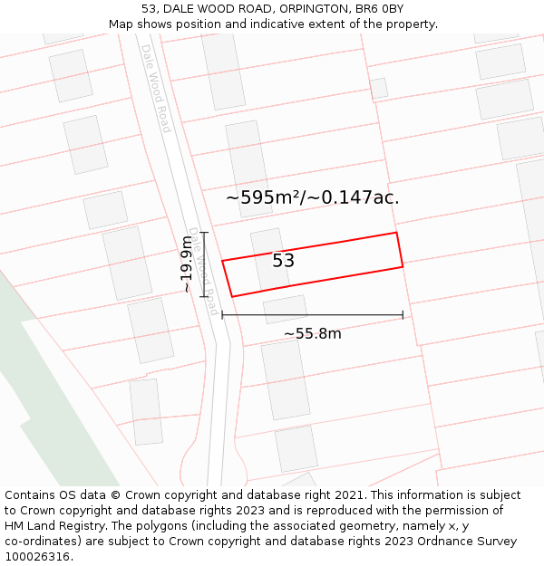 53, DALE WOOD ROAD, ORPINGTON, BR6 0BY: Plot and title map