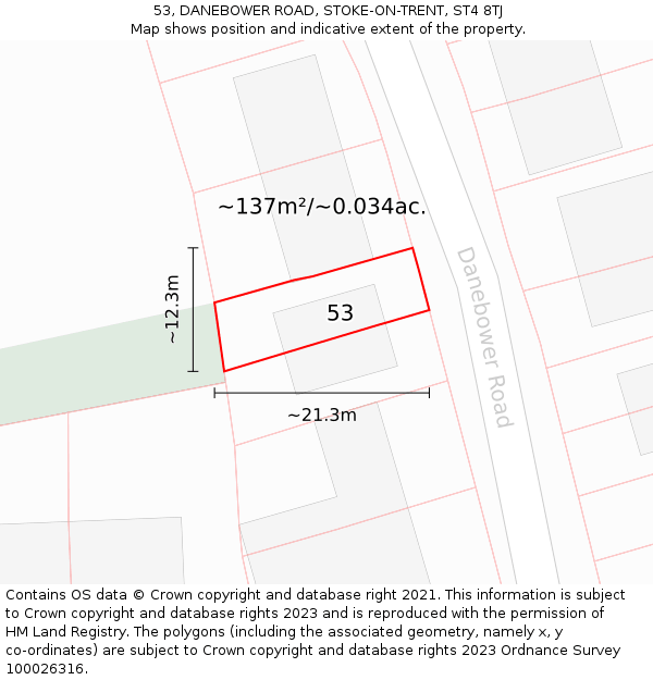 53, DANEBOWER ROAD, STOKE-ON-TRENT, ST4 8TJ: Plot and title map