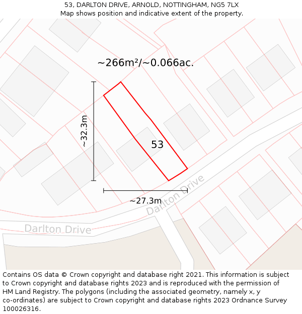 53, DARLTON DRIVE, ARNOLD, NOTTINGHAM, NG5 7LX: Plot and title map