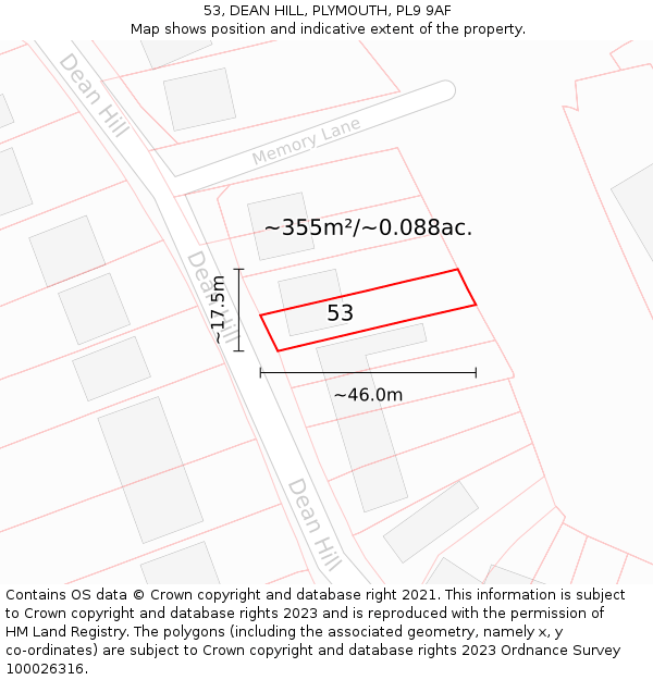 53, DEAN HILL, PLYMOUTH, PL9 9AF: Plot and title map