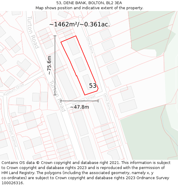 53, DENE BANK, BOLTON, BL2 3EA: Plot and title map