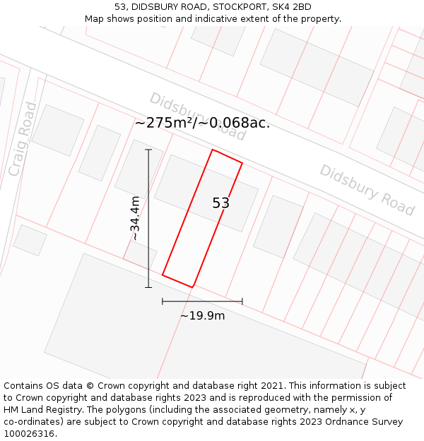 53, DIDSBURY ROAD, STOCKPORT, SK4 2BD: Plot and title map