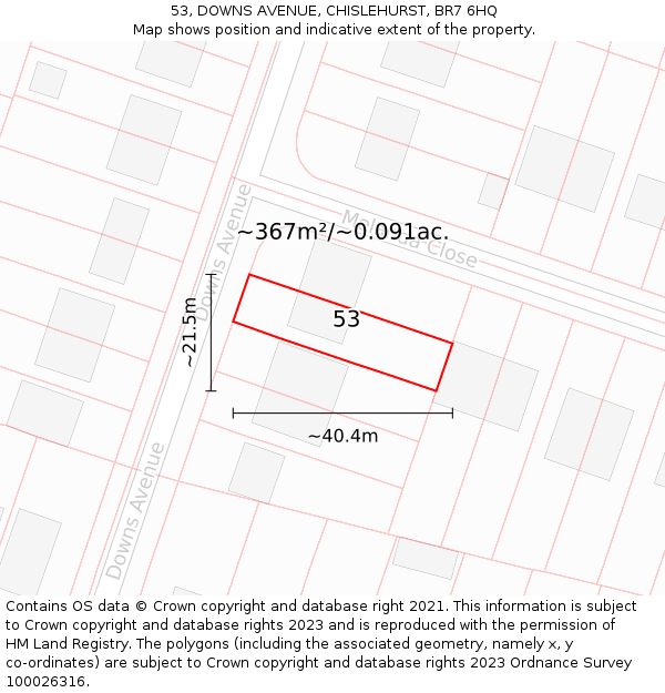 53, DOWNS AVENUE, CHISLEHURST, BR7 6HQ: Plot and title map