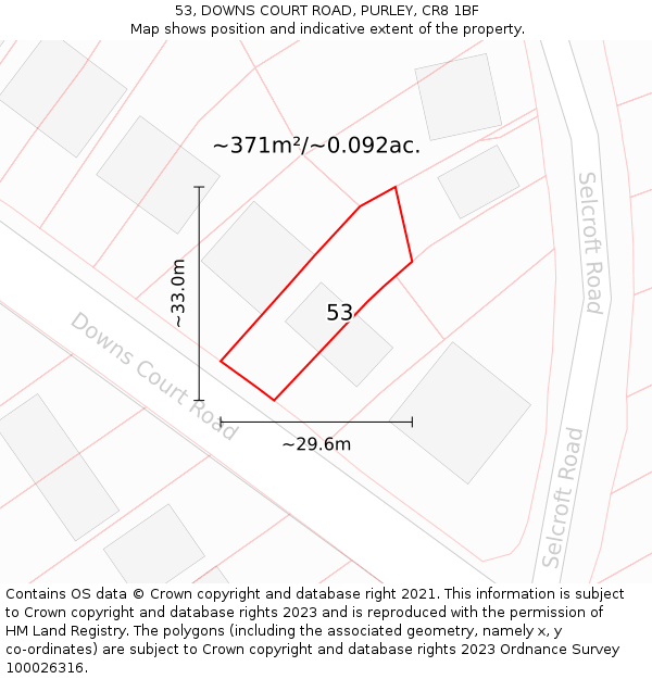 53, DOWNS COURT ROAD, PURLEY, CR8 1BF: Plot and title map