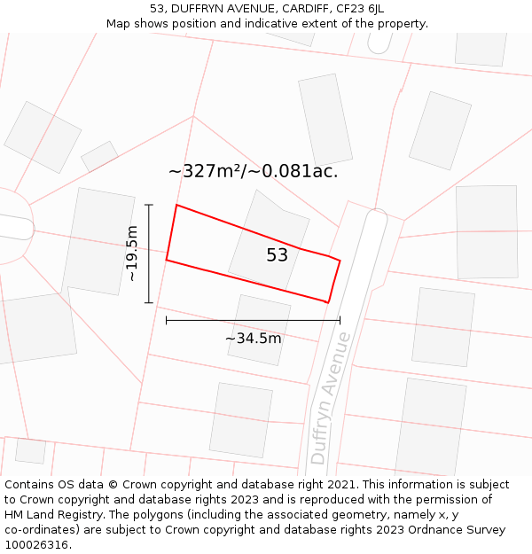 53, DUFFRYN AVENUE, CARDIFF, CF23 6JL: Plot and title map