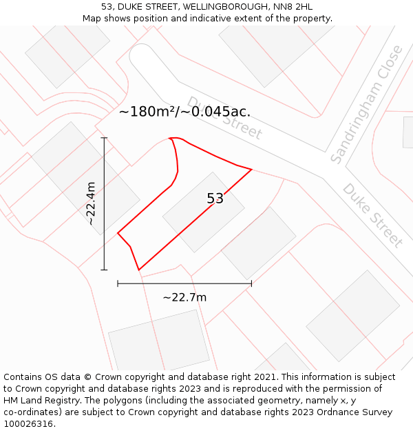 53, DUKE STREET, WELLINGBOROUGH, NN8 2HL: Plot and title map