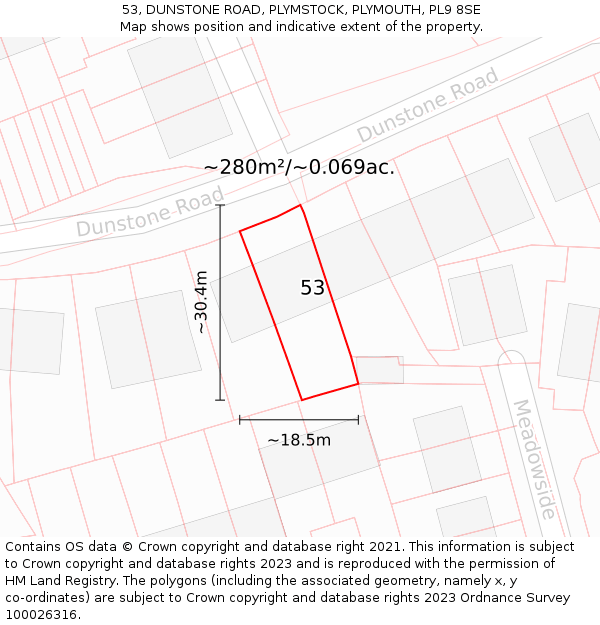 53, DUNSTONE ROAD, PLYMSTOCK, PLYMOUTH, PL9 8SE: Plot and title map