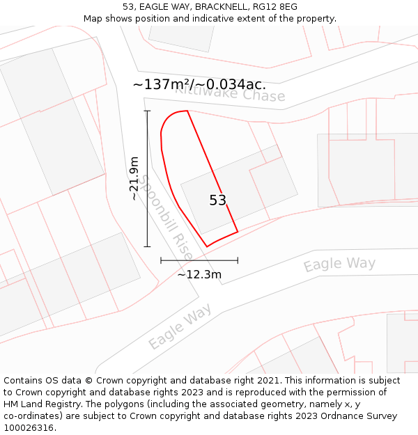 53, EAGLE WAY, BRACKNELL, RG12 8EG: Plot and title map