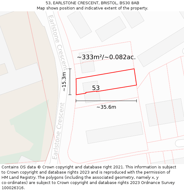 53, EARLSTONE CRESCENT, BRISTOL, BS30 8AB: Plot and title map