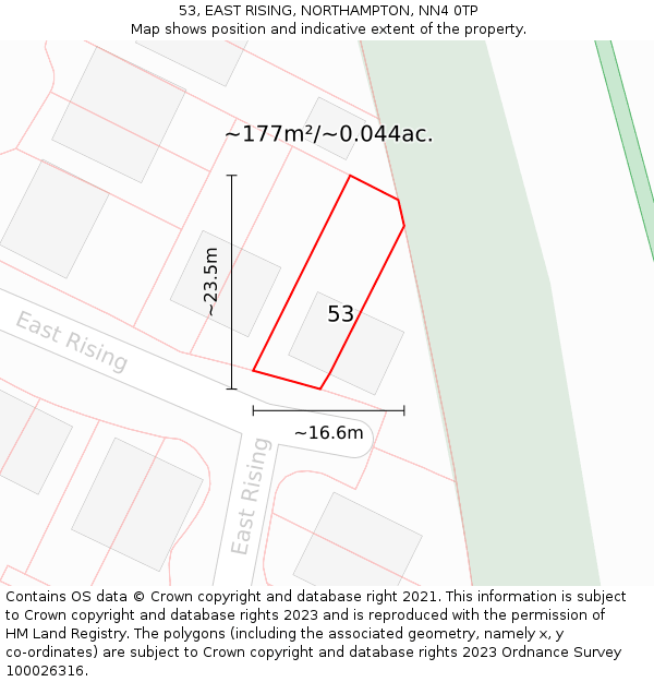 53, EAST RISING, NORTHAMPTON, NN4 0TP: Plot and title map