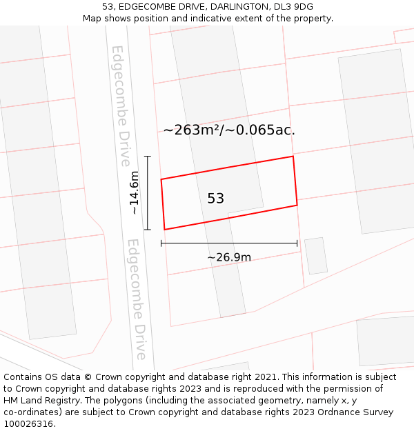 53, EDGECOMBE DRIVE, DARLINGTON, DL3 9DG: Plot and title map