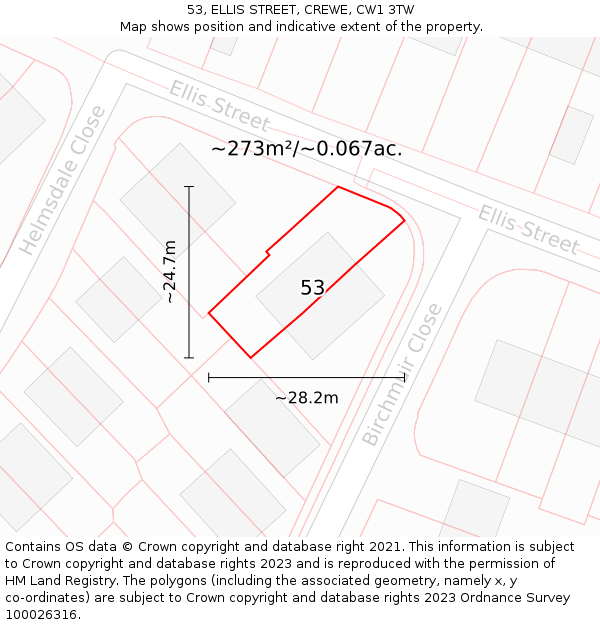 53, ELLIS STREET, CREWE, CW1 3TW: Plot and title map