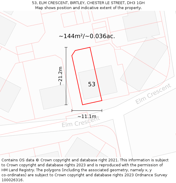 53, ELM CRESCENT, BIRTLEY, CHESTER LE STREET, DH3 1GH: Plot and title map