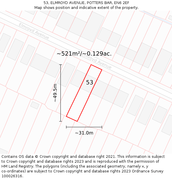 53, ELMROYD AVENUE, POTTERS BAR, EN6 2EF: Plot and title map