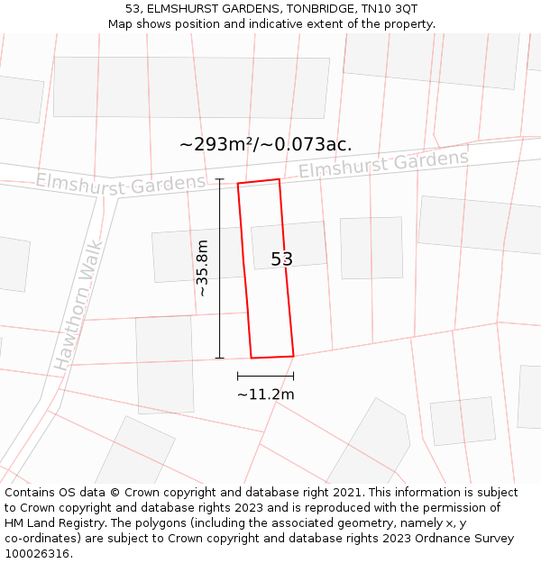 53, ELMSHURST GARDENS, TONBRIDGE, TN10 3QT: Plot and title map