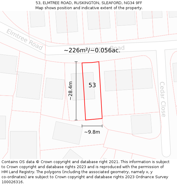 53, ELMTREE ROAD, RUSKINGTON, SLEAFORD, NG34 9FF: Plot and title map