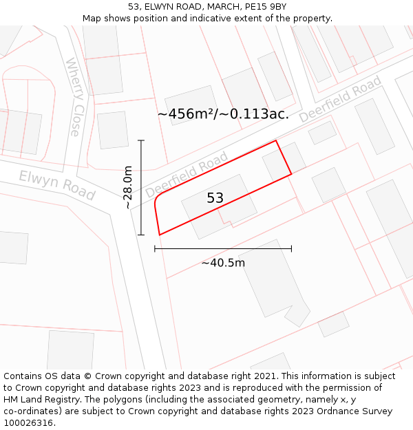 53, ELWYN ROAD, MARCH, PE15 9BY: Plot and title map