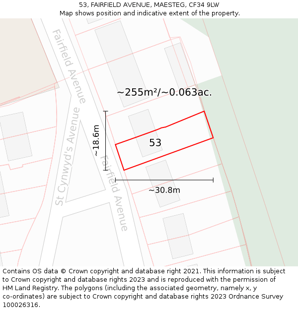 53, FAIRFIELD AVENUE, MAESTEG, CF34 9LW: Plot and title map