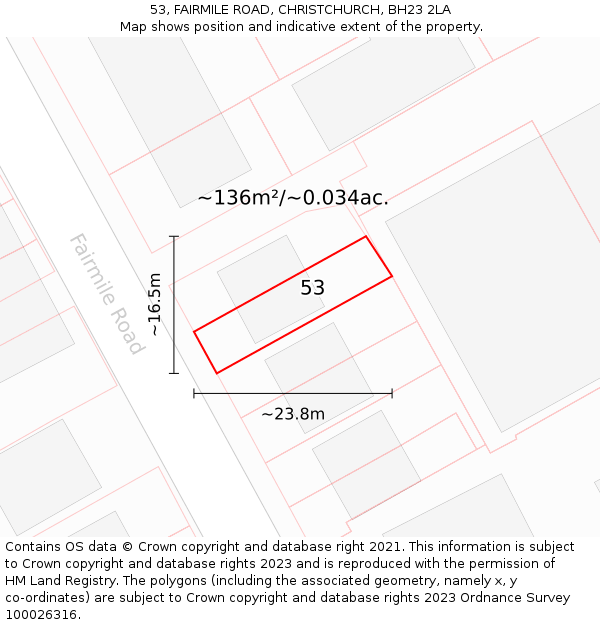 53, FAIRMILE ROAD, CHRISTCHURCH, BH23 2LA: Plot and title map